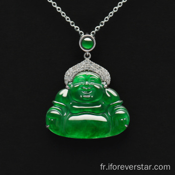 Pendeur de Bouddha Jadéite Bouddha en vert impérial 18K